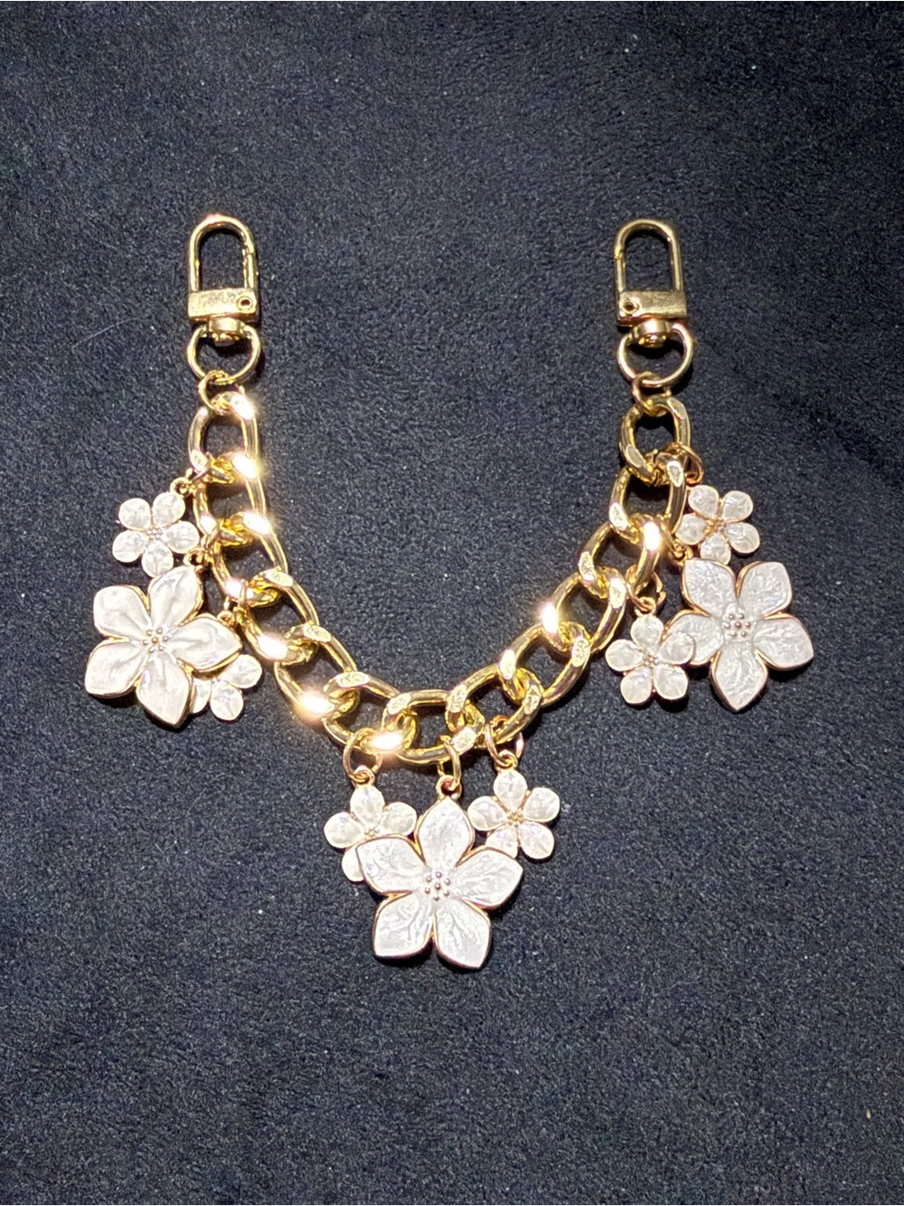 Gold White Floral Charm Bag/Wallet Chain or as a Bag Charm